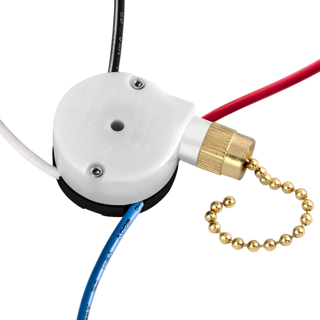 With 4 Pre-Installed Wires Ceiling Fan Switch 3 Speed 4 Wire, Ze-208S Zing Ear E89885 Fan Pull Chain Switch, Brass Chain