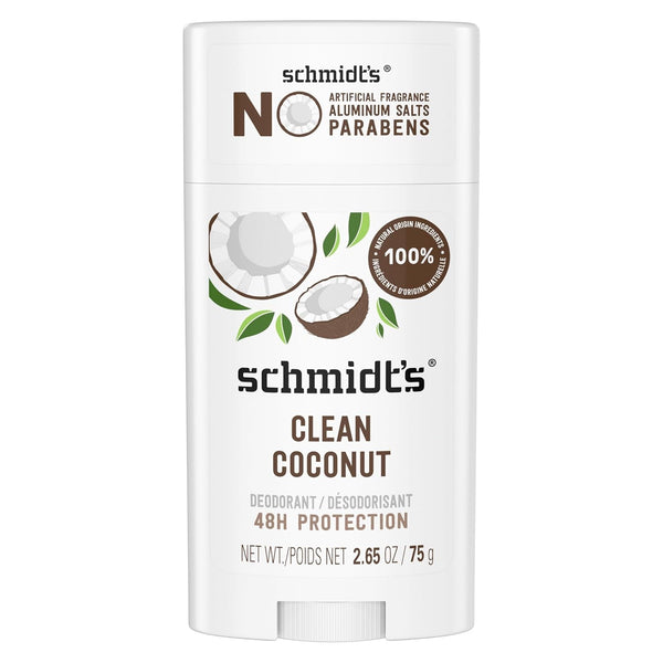 Schmidt'S Aluminum-Free Vegan Deodorant Clean Coconut for Women and Men, with 24 Hour Odor Protection, Natural Ingredients, Cruelty-Free, 2.65 Oz