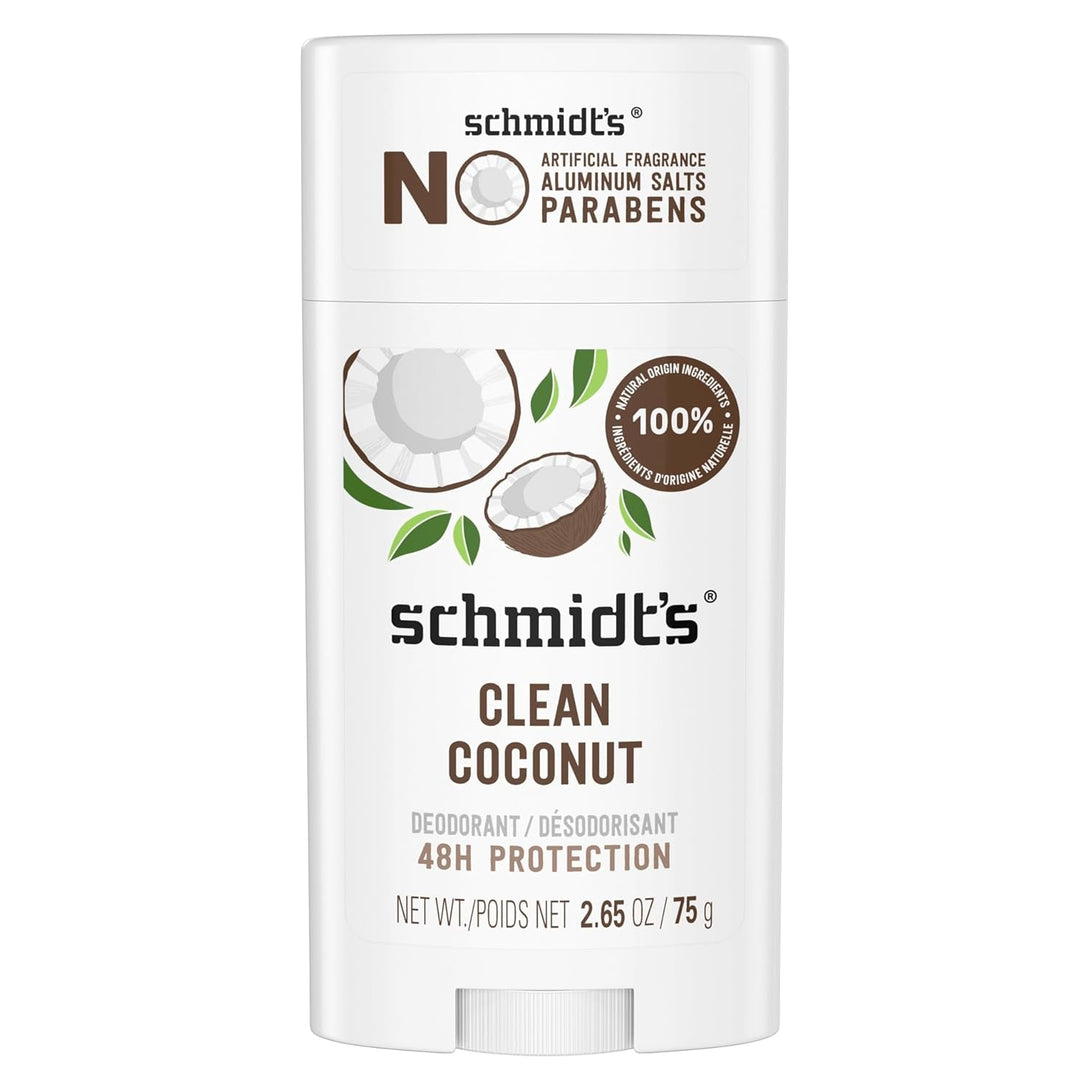 Schmidt'S Aluminum-Free Vegan Deodorant Clean Coconut for Women and Men, with 24 Hour Odor Protection, Natural Ingredients, Cruelty-Free, 2.65 Oz