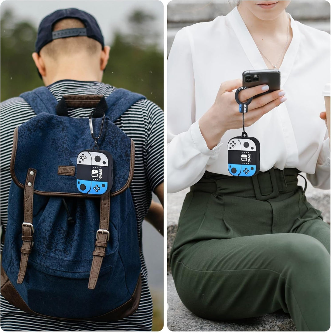 KOREDA Compatible with Samsung Galaxy Buds 3 Case & Galaxy Buds 3 Pro Case, Cute Funny Game Design Cartoon Soft Silicone Protective Cover with Keychain for Teens Boys Men Women (Black/Blue)