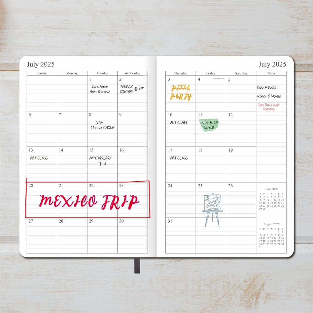 2025-2026 Planner - Weekly and Monthly Planner, July 2025 - June 2026, Holidays, Contacts and Notes Pages, Vegan Leather Cover, Elastic Closure, 5.5”X8.25”, Grey