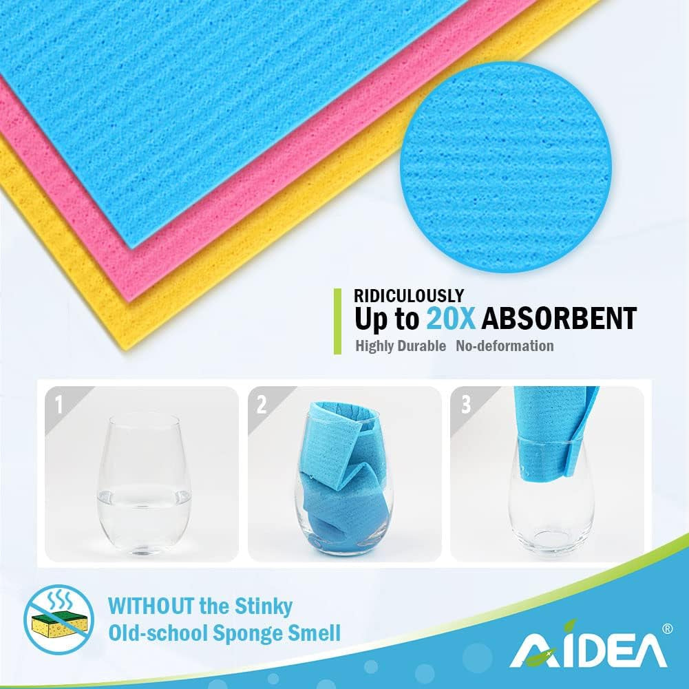 AIDEA Swedish Dish Cloth-10Pk, Swedish Dishcloths for Kitchen, Reusable Paper Towels Washable, Sponge Cloths Kitchen, Absorbent Dish Rags, Swedish Towels Kitchen Cloth, Eco-Friendly -7"X6"