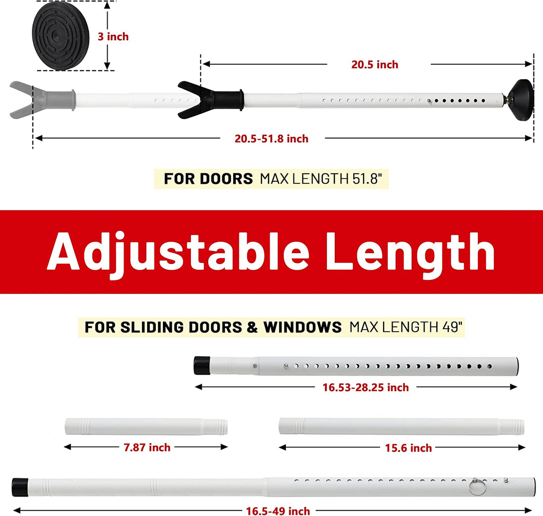 Door Stoppers Security Bar 2 Pack - Heavy Duty Door Jammer - Adjustable Sliding Door Lock Bar - Door Barricade Security Bars for Window, Front Door, Patio Door, Apartment, Home, Hotel Room