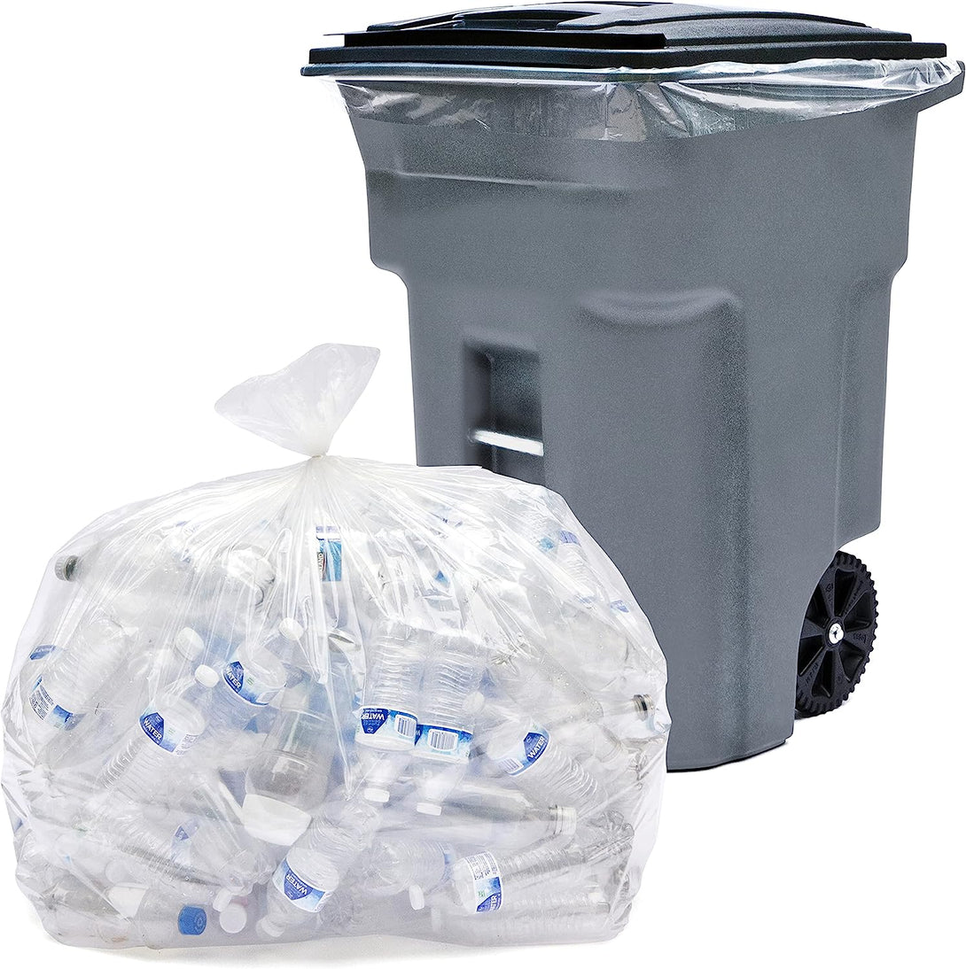 95 Gallon Trash Bags Clear (Huge 25 Count W/Ties) 95-96 Gallon Extra Large Trash Bags, Clear Recycling Trash Bags, 90 Gallon