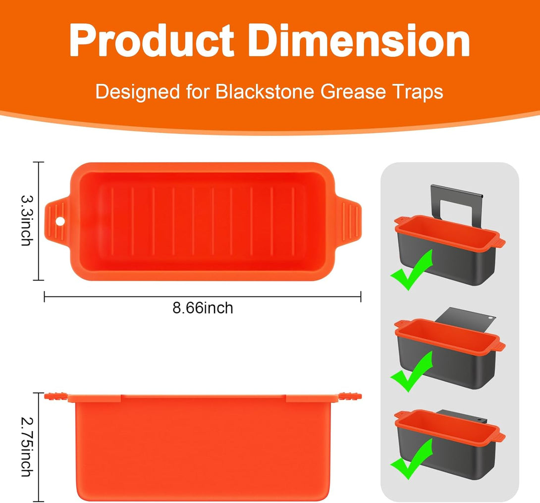 2 PCS Silicone Grease Cup Liners for Blackstone 36 28 22 17 Inch Griddle,Reusable Grease Catcher Cup Liner Grill Grease Tray,Durable Drip Pans Blackstone Griddle Accessories,Orange