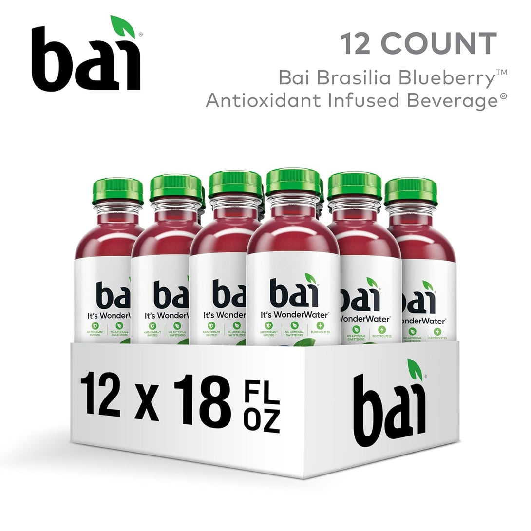 Bai Antioxidant Infused Water Beverage, Brasilia Blueberry, with Vitamin C and No Artificial Sweeteners, 18 Fluid Ounce Bottle, 12 Pack