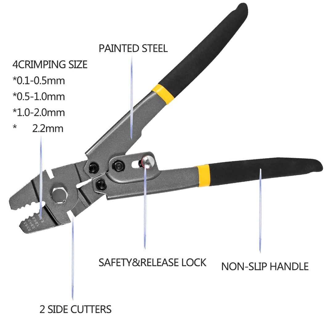 Wire Rope Crimping Tool Kit, with 1/16-304 Stainless Steel Cable 165 Ft (7X7 Strand Core), 100 Cable Ferrule Aluminum Loop Sleeve Stops