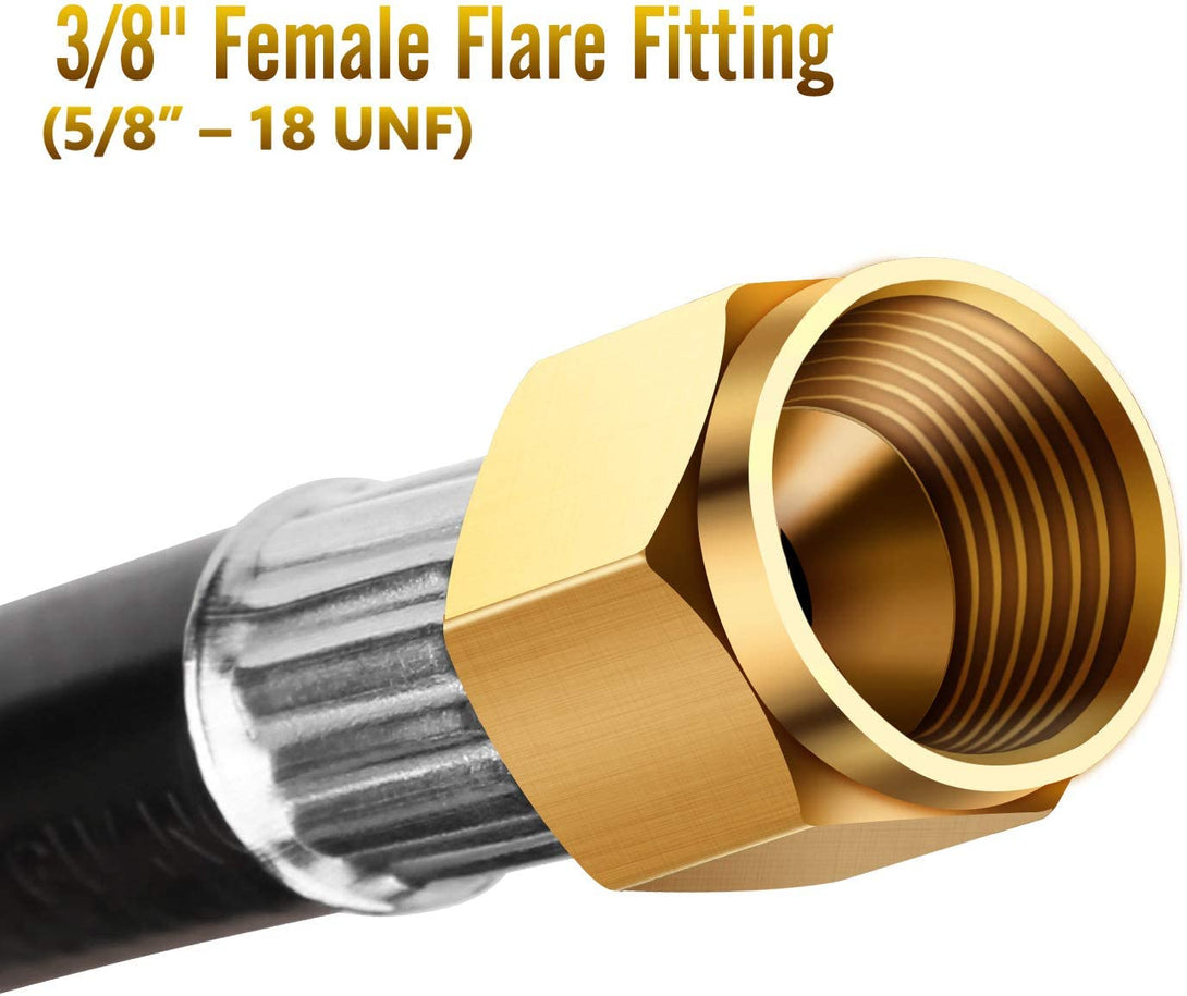 WADEO 12FT Propane Extension Hose, 3/8 Inch Female Flare Fitting, 3/8 Inch Male Flare Fitting Propane Hose for Gas Grill, RV, Turkey Cooker, Propane Fire Pit, Heater, Generator, Gas Grill, and More