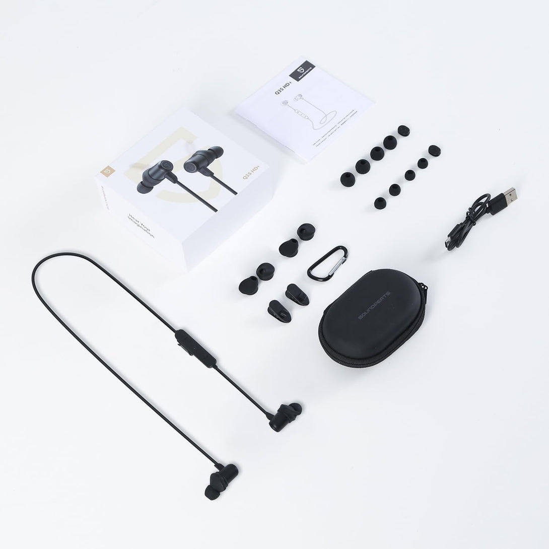 Soundpeats Q35 HD+ Neckband Bluetooth Headphones, Stable Comfort Wireless Earbuds, Bluetooth 5.2, IPX5 Waterproof Sports Earphones, 17Hrs Dual Magnetic Speaker, Type C, App, QCC3040