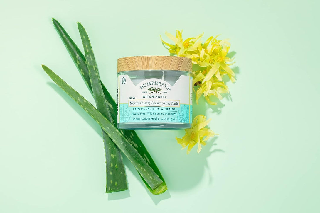 Humphreys Witch Hazel Nourishing Cleansing Pads | Wild Harvested Witch Hazel & Aloe | Alcohol-Free | Natural | Hydrating | Biodegradable | 60 Pads