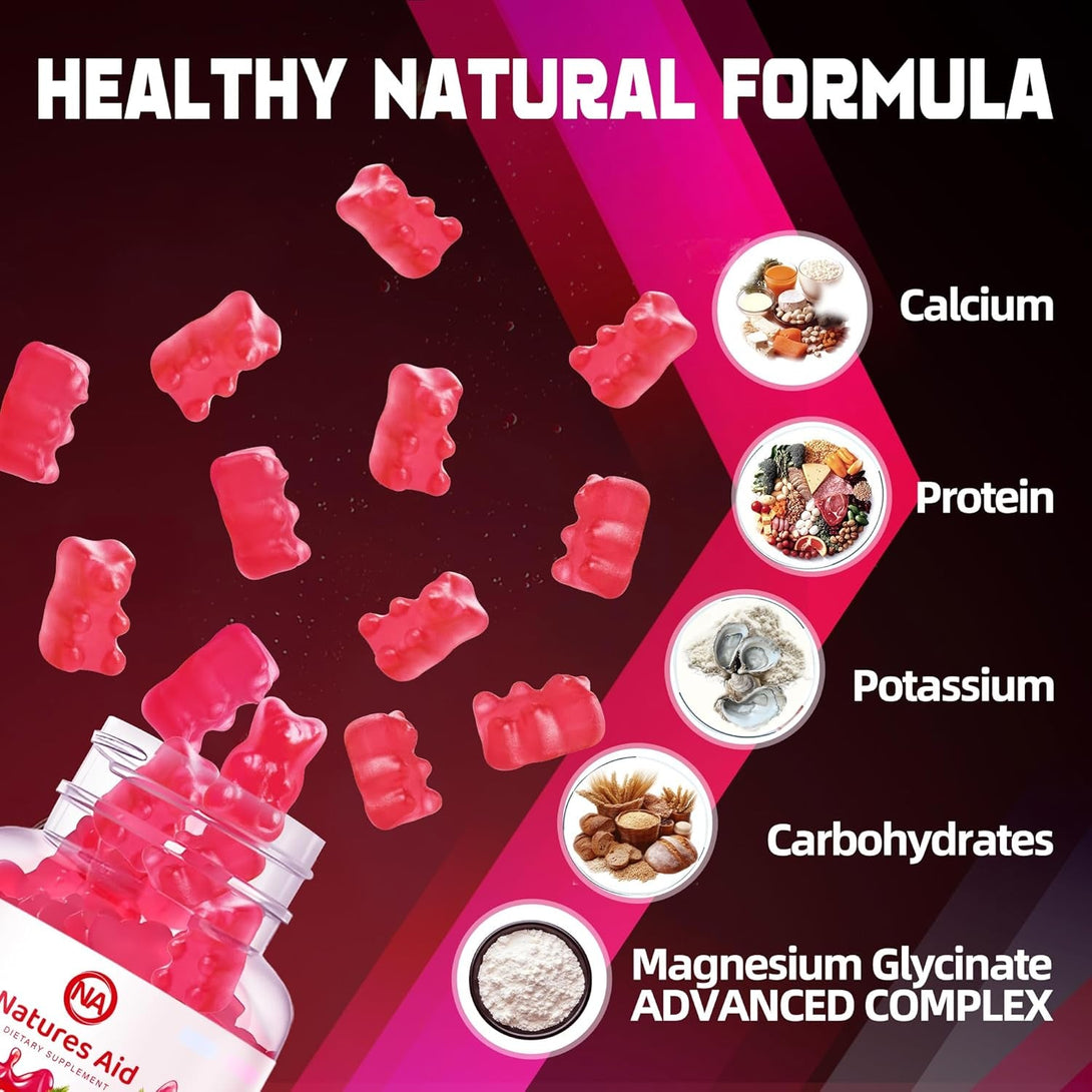Magnesium Glycinate Gummies 1000Mg - Sugar Free Magnesium Potassium Supplement with Vitamin D, B6, Coq10 for Calm Mood & Sleep Support - 180 Raspberry Gummies.