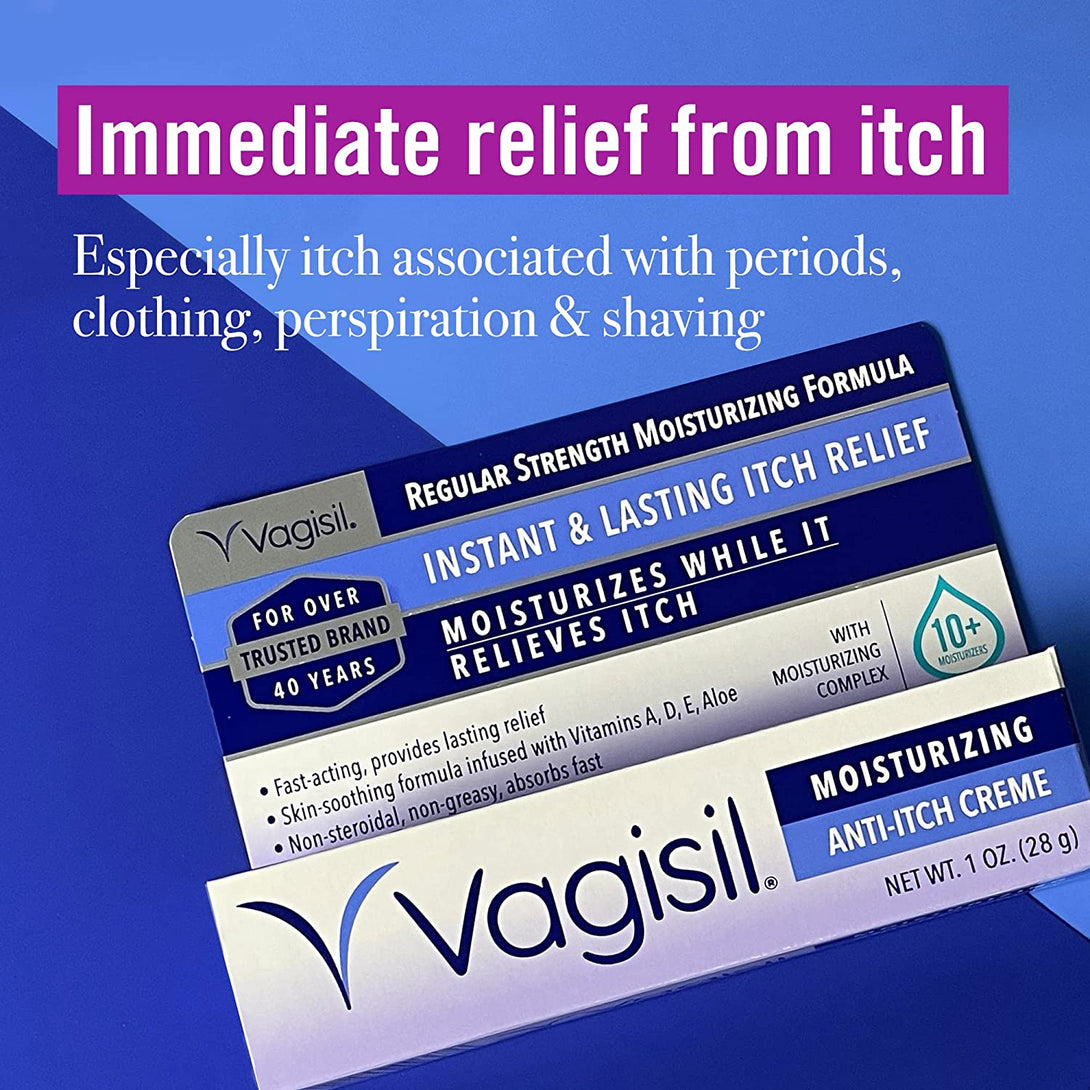 Vagisil Regular Strength Anti-Itch Feminine Cream for Women, Gynecologist Tested, Hypoallergenic, Fast-Acting and Long-Lasting Itch Relief, Vaginal Moisturizer Soothes and Cools, 1 Oz (Pack of 1)