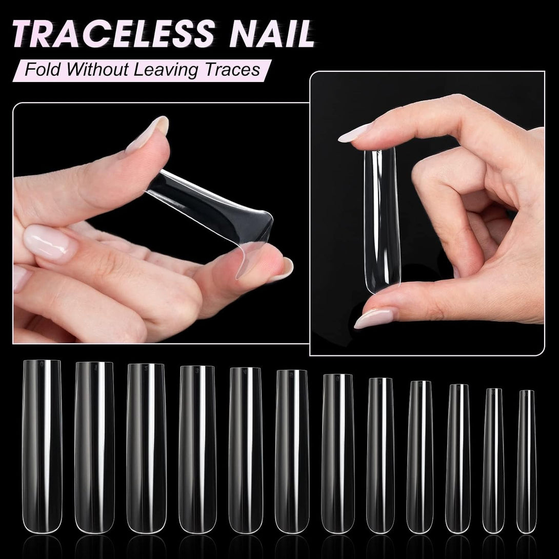 AORAEM Extra Long Square Full Cover Nail Tips 240PCS XXXL Clear Full Cover Fake Nails False Nails 12 Sizes Tapered Square Press on Fake Nail Tips for Acrylic Nails Salons Home DIY with Box