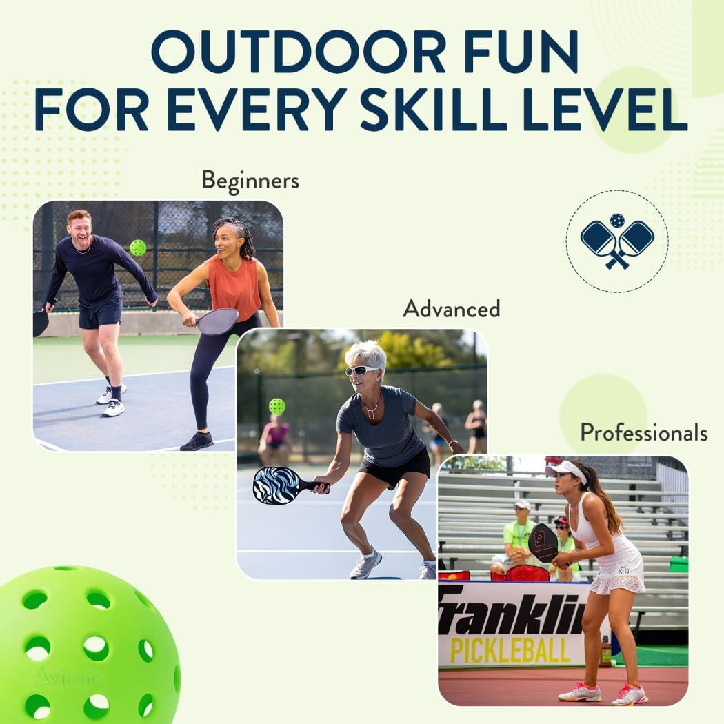 Aviana Outdoor Pickleball Balls - USAPA Approved for Tournament Play | Durable 40-Hole Design | Ideal for All Skill Levels | 6, 12 & 48 Packs