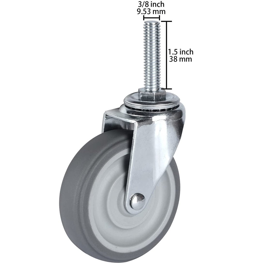 Finnhomy Caster Wheels 3 Inch Set of 4 Heavy Duty Threaded Stem Casters 3/8"-16 X 1-1/2" Swivel Rubber Industrial Castors Premium Wheels for Wire Shelving/Furniture/Carts Load Bearing 720 Lbs Gray