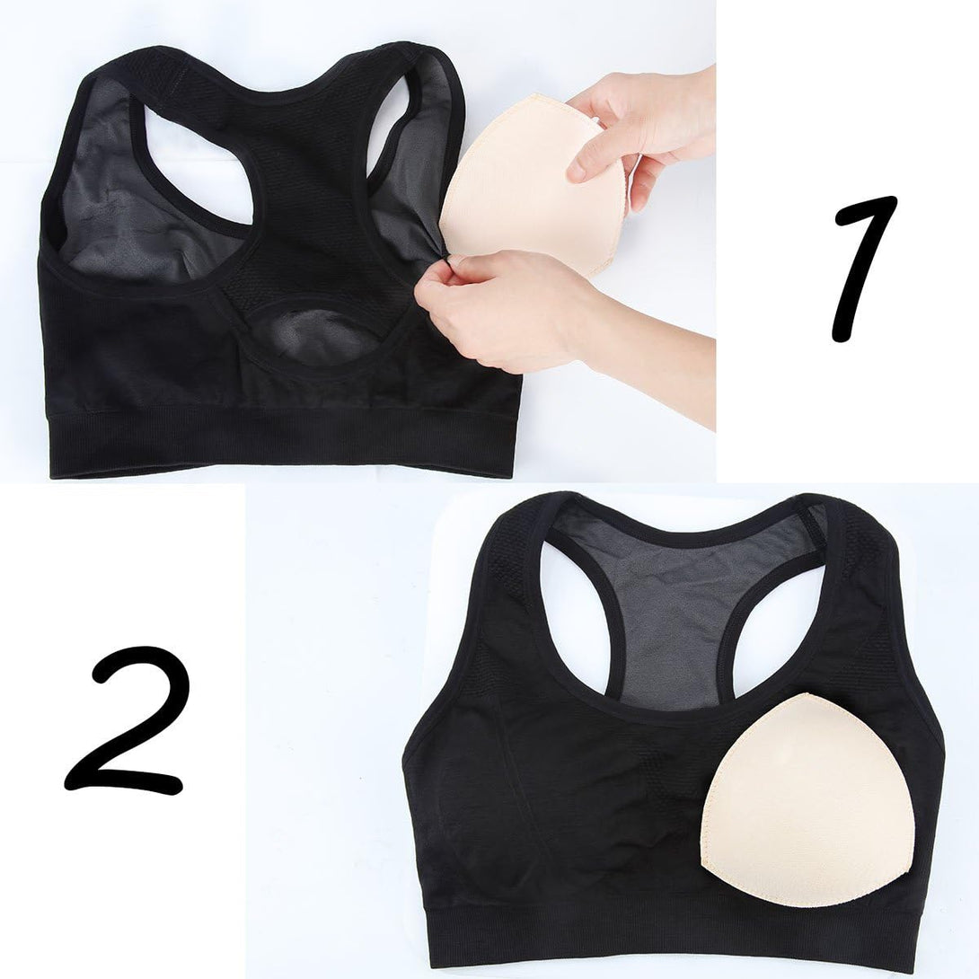 SERMICLE Bra Pad Inserts 4 Pairs, Bra Pads Sewn Padded for Sports Bra A/B or C/D,D/E Cup Beige or Black, White Optional