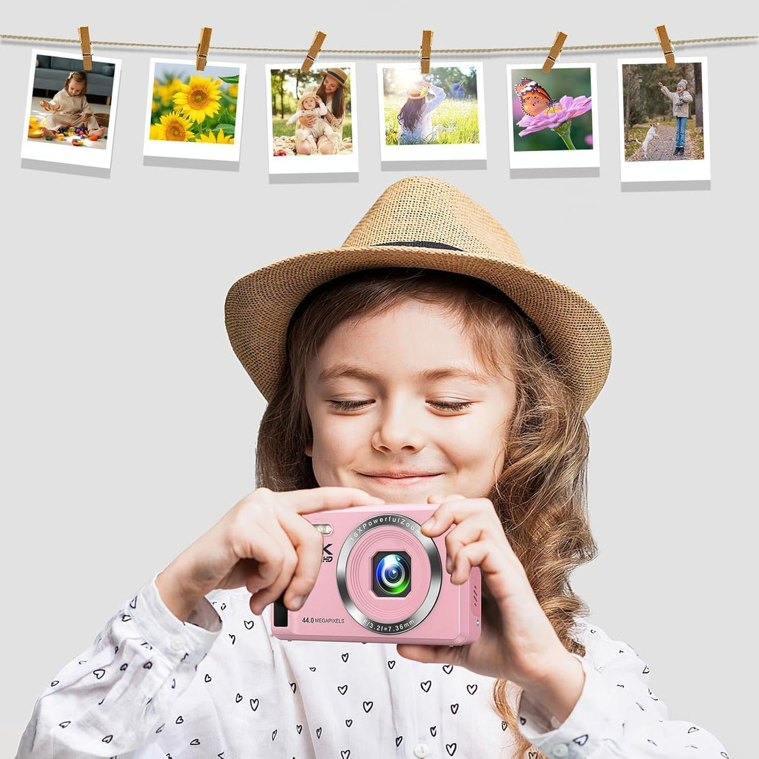 4K 44MP Digital Camera for Photography - 16X Zoom - Portable Vlogging Camera Includes 32GB SD Card & 2 Batteries for Kids, Teens, Beginners