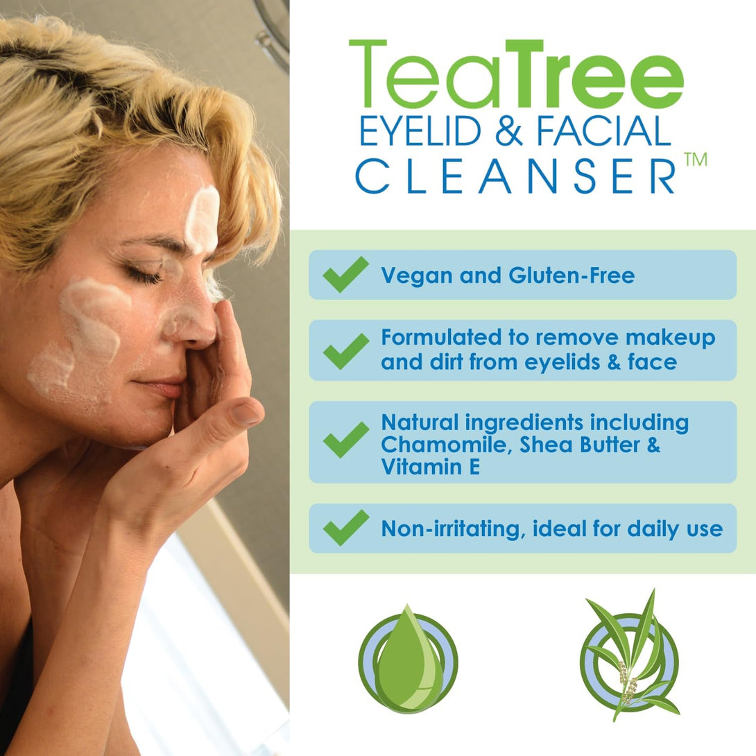 Gentle Tea Tree Oil Foaming Facial Cleanser – 1.6Oz – Non-Irritating Eyelid Cleanser & Face Wash with Tea Tree, Chamomile & Shea Butter​