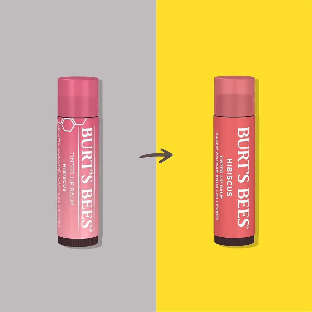 Burt'S Bees Lip Tint Balm with Long Lasting 2 in 1 Duo Tinted Balm Formula, Color Infused with Deeply Hydrating Shea Butter for a Natural Looking Buildable Finish, Soft Hibiscus (2-Pack)