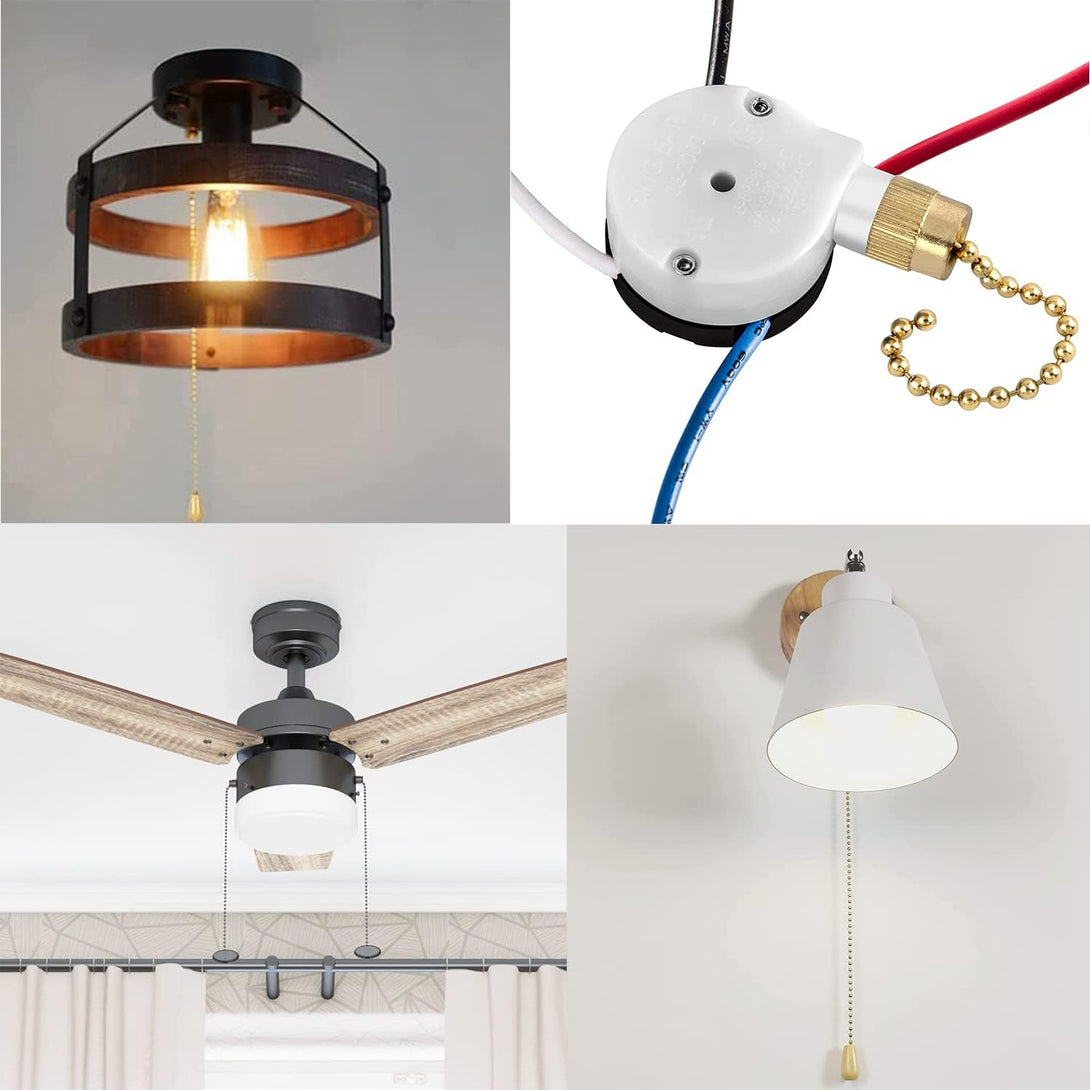 With 4 Pre-Installed Wires Ceiling Fan Switch 3 Speed 4 Wire, Ze-208S Zing Ear E89885 Fan Pull Chain Switch, Brass Chain