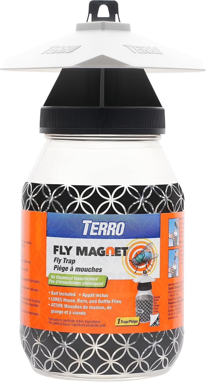 TERRO T380 Outdoor Reusable Fly Magnet Fly Trap - Poison Free Fly Killer and Trap with Bait