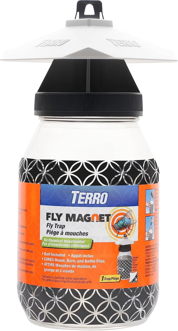 TERRO T380 Outdoor Reusable Fly Magnet Fly Trap - Poison Free Fly Killer and Trap with Bait