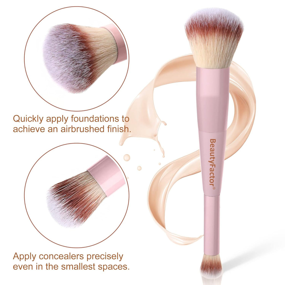 Makeup Brushes Set - 3 Piece Kabuki, Blush, and Concealer Blending Brushes with Sponge for Foundation, Cream, and Powder - Professional Quality, Soft Bristles for Flawless Application(Pink)