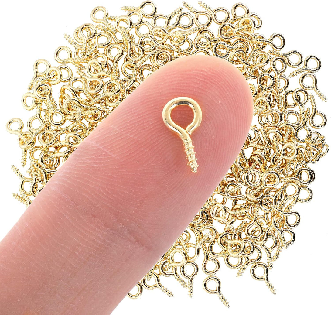 300 PCS Small Screw Eye Pins 10 X 5Mm Mini Screw Eye Pin Small Eyelets Self Tapping Screws Hooks Ring, Threaded Eyelet Screw Gold Screw Eye Hooks for DIY Charm Bead Arts Crafts Jewelry Making