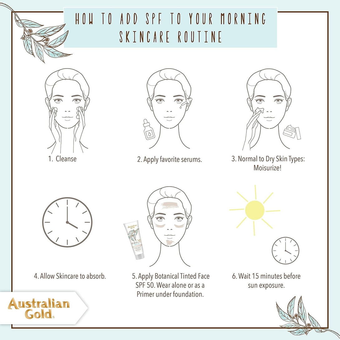 Australian Gold Botanical SPF 50 Tinted Mineral Sunscreen for Face, Non-Chemical BB Cream, Water-Resistant, Matte Finish, for Sensitive Facial Skin, Medium to Tan Skin Tones, 3 FL Oz