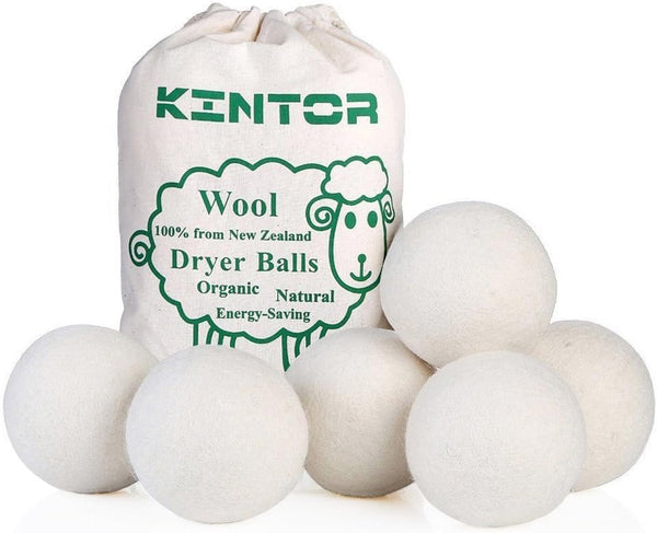 KINTOR Wool Dryer Balls XL 6 Pack 2.95", 100% New Zealand Wool Organic Fabric Softener, Hypoallergenic Baby Safe & Unscented, Chemical Free to Reduce Wrinkles & Static Cling, Shorten Drying Time