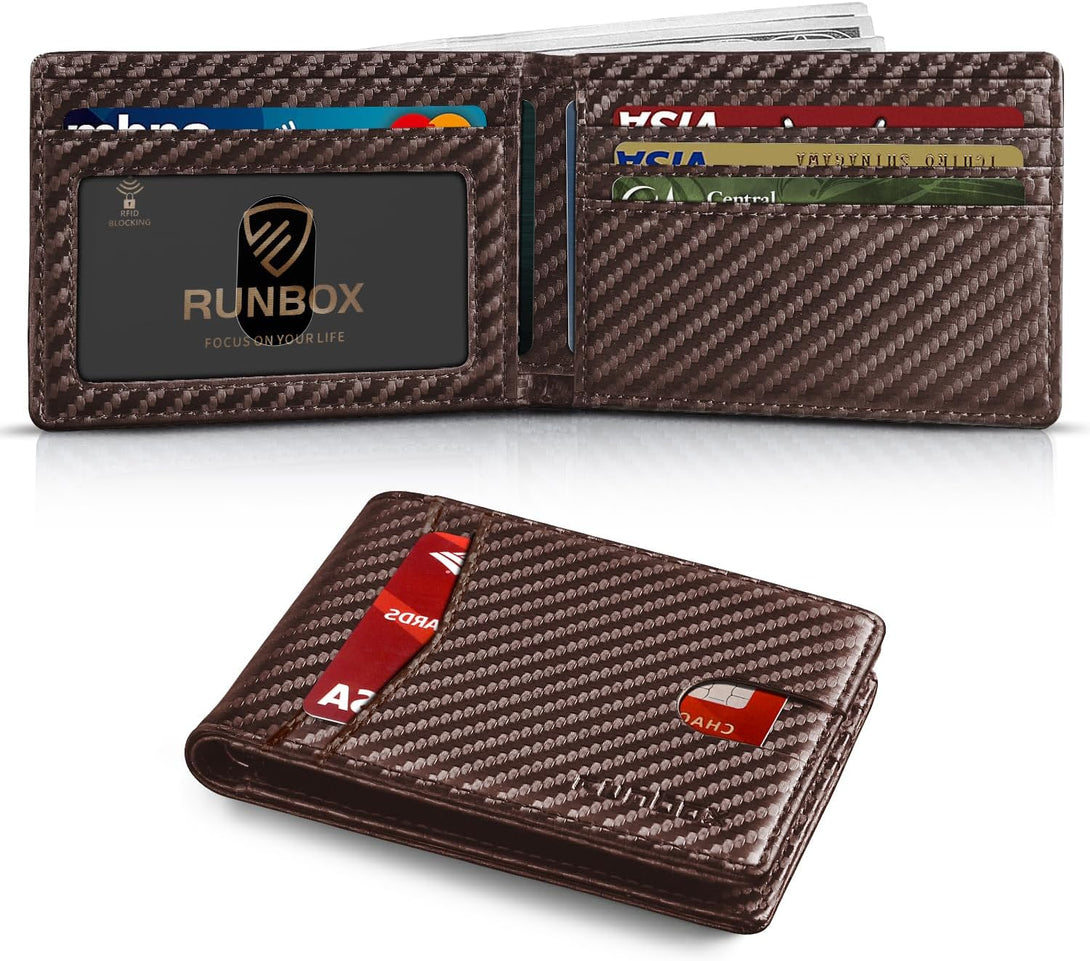 RUNBOX Wallet for Men,Mens Wallet,Slim Leather Bifold,Rfid Blocking 8 Slots Gift Box