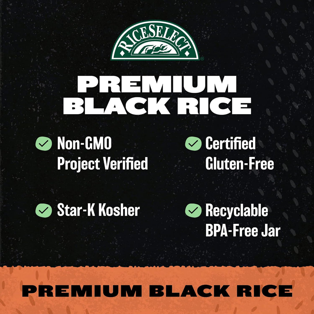 Riceselect Premium Black Rice, Whole-Grain, Gluten-Free, Non-Gmo, and Vegan Rice, Bpa-Free 22-Ounce Jar (Pack of 1)