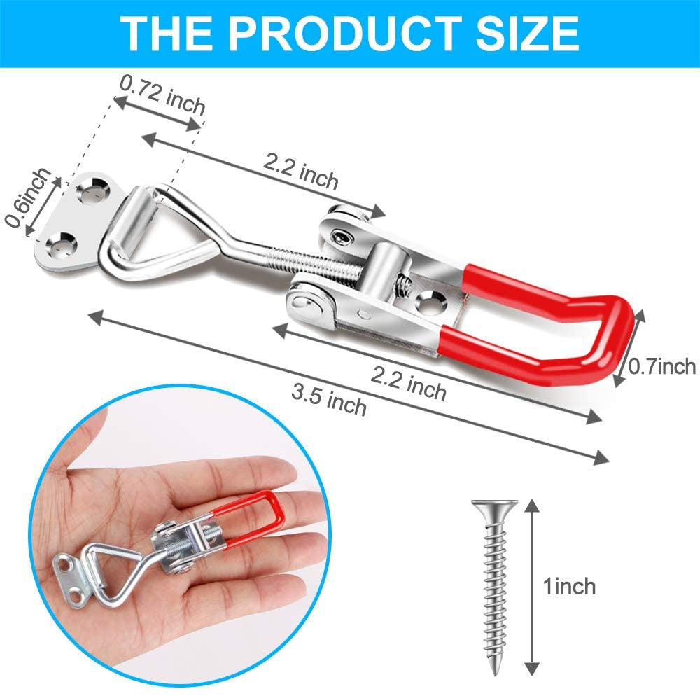 6 Pack Toggle Latch Clamp 4001, Adjustable Latch, Smoker Clamps Heavy Duty Latches, 330Lbs Holding Capacity Pull for Lid Jig, Tool Box Case (24PCS Screws)