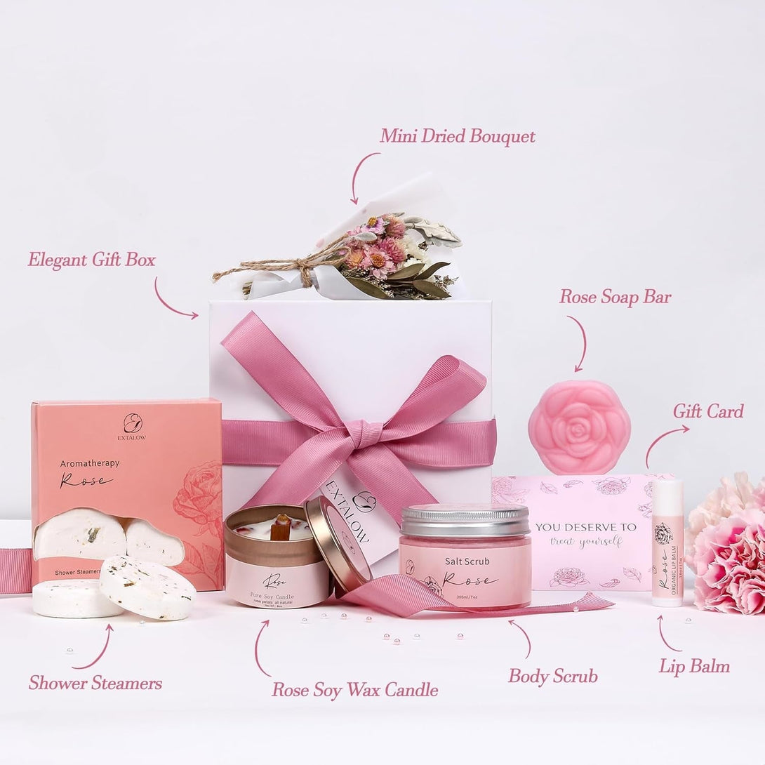 Spa Gifts for Women Bath and Body Gift Basket Mothers Day Gifts Rose Home Spa Set Self Care Gifts for Mom Sister Her Wife Birthday Gift for Women Spa Kit Care Package Thank You Gifts