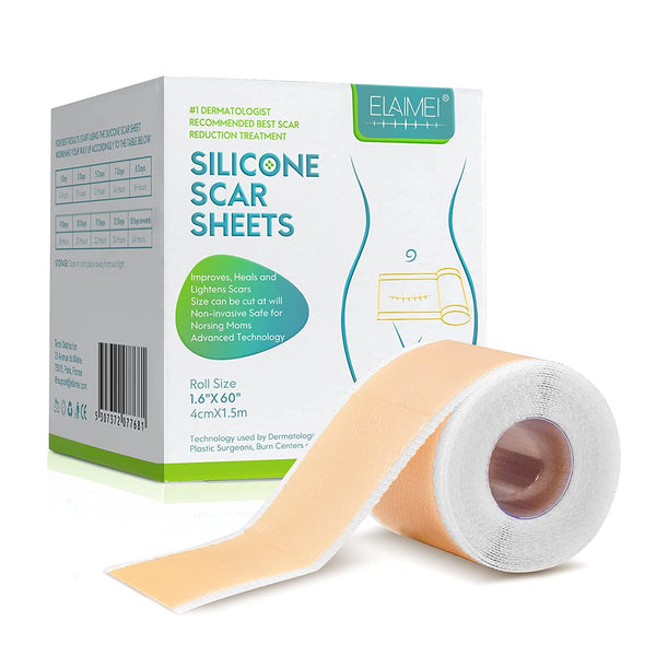 Medical Grade Silicone Scar Sheets, Silicone Scar Tape (1.6”X 60”), Scar Removal Strips for Acne Scars C-Section & Keloid Surgery Scars Sheets Treatment Sheets - 6-8 Month Supply