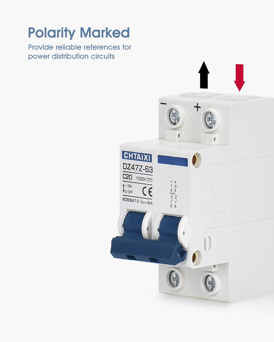 DC Miniature Circuit Breaker, 2 Pole 1000V 20 Amp Isolator for Solar PV System, Thermal Magnetic Trip, DIN Rail Mount, Chtaixi DC Disconnect Switch C20