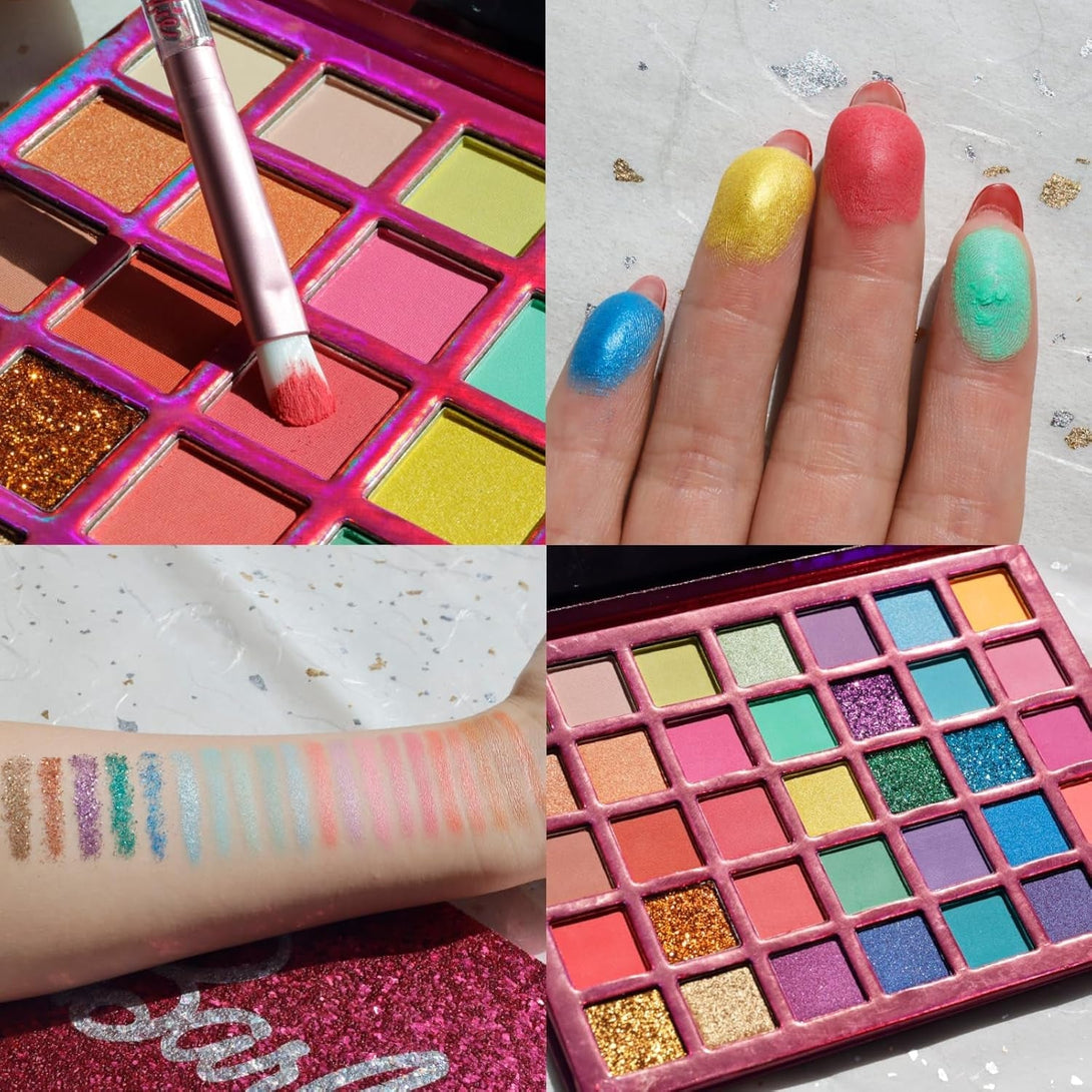 Barbie 35-Well Shadow Palette, Shimmery and Opaque Colors, Pigmented Blendable, 8 Application Brushes Ages 8+, Perfect for Parties, Sleepovers & Makeovers, by Townley Girl