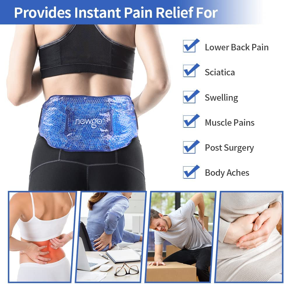 NEWGO Ice Pack for Back Pain Relief, Hot or Cold Ice Packs for Lower Back Injuries, Sciatic Nerve, Tailbone Pain - Blue