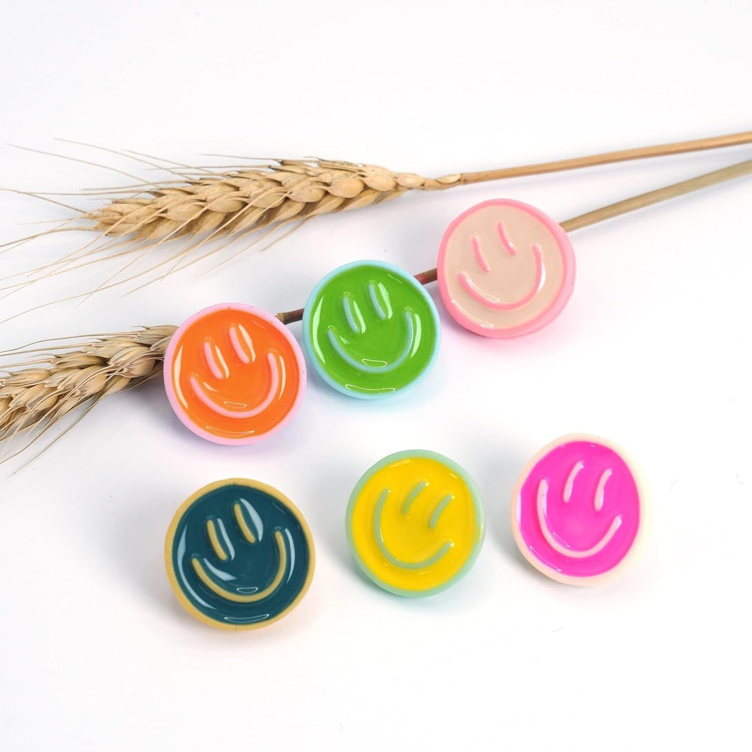 24 Smiley Face Decorative Push Pins, Cute Bulletin Board Push Pins, Thumbtacks for Cork Boards, Office Organization, or Home Décor (24-Colourful)