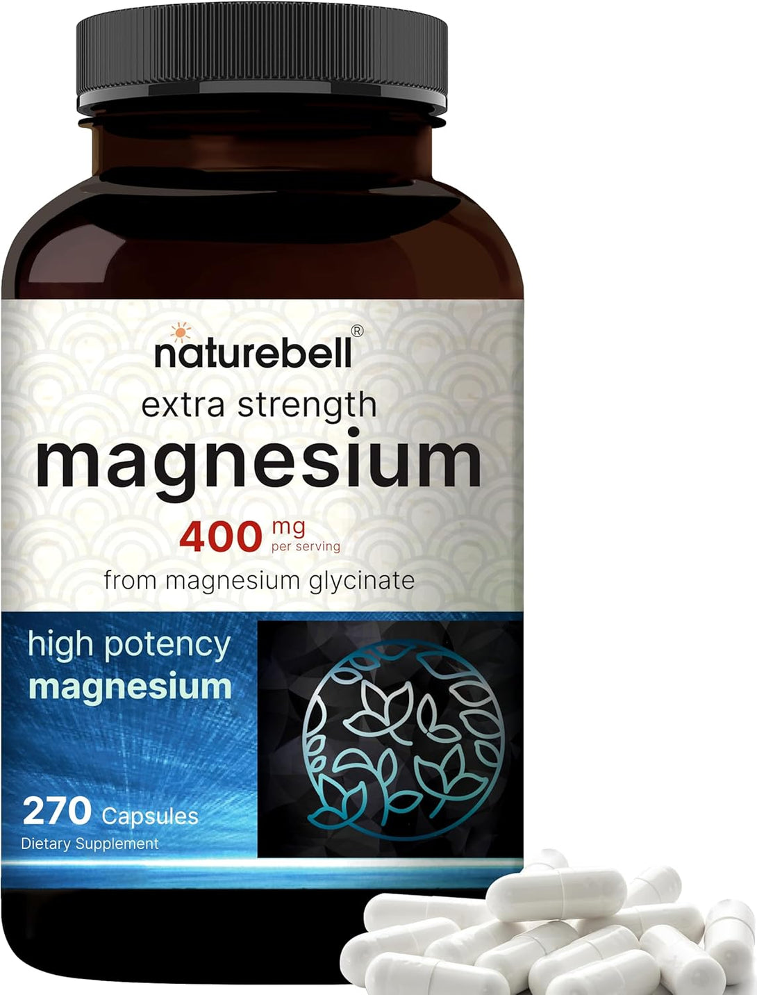 Naturebell Magnesium Glycinate 400Mg (Elemental), 270 Capsules – 100% Chelated for Max Absorption | Non-Gmo & No Gluten, Bioavailable Mineral Supplement for Muscle, Joint, Enzyme, & Heart Health