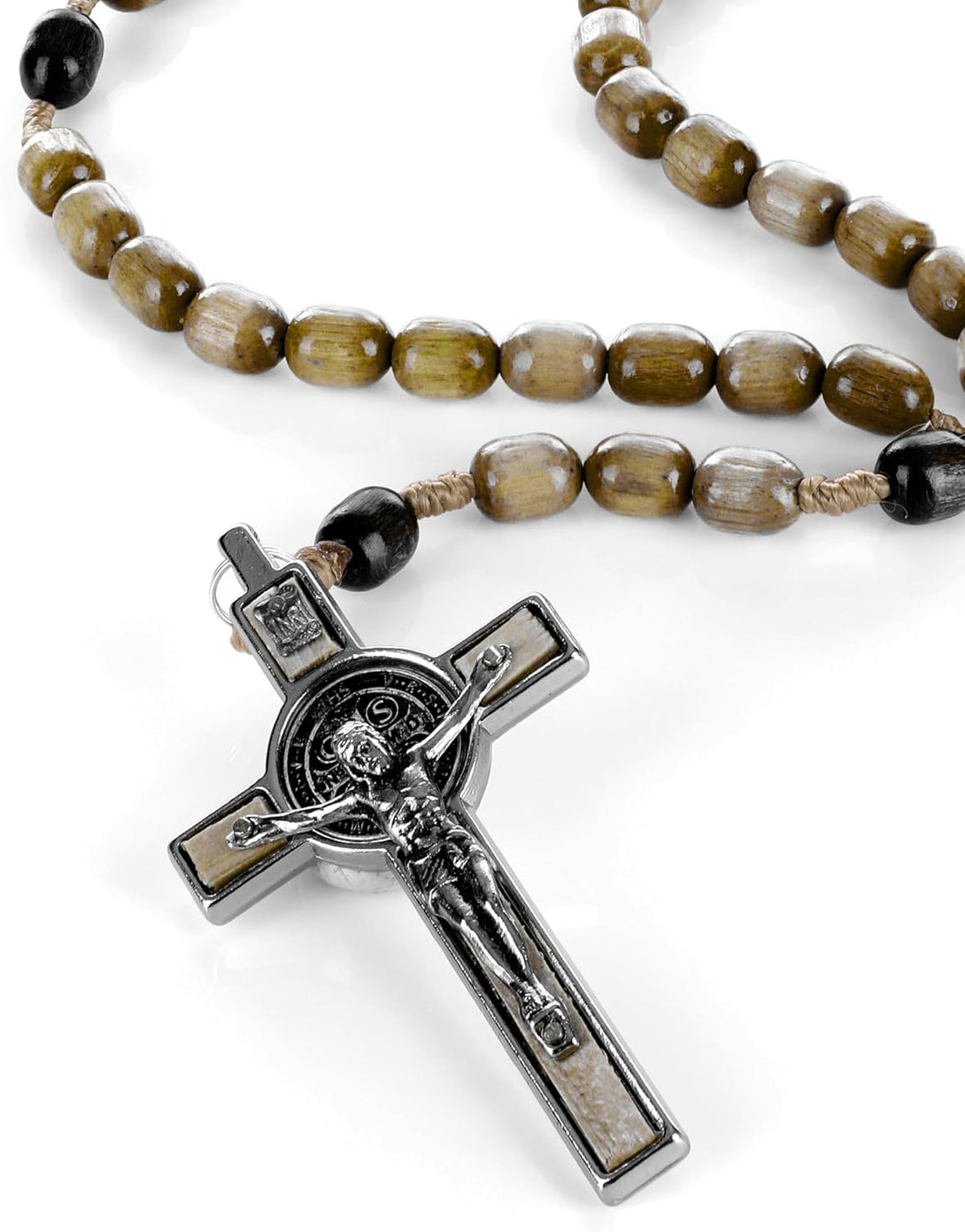 SANCTUM VERITAS Genuine Made in Italy Rosary Necklace Blessed by Pope Francis Saint Benedict Medal Cross Perfect for Car Mirror Rosarios Catolicos Para Hombre Patron of Students Christian Values