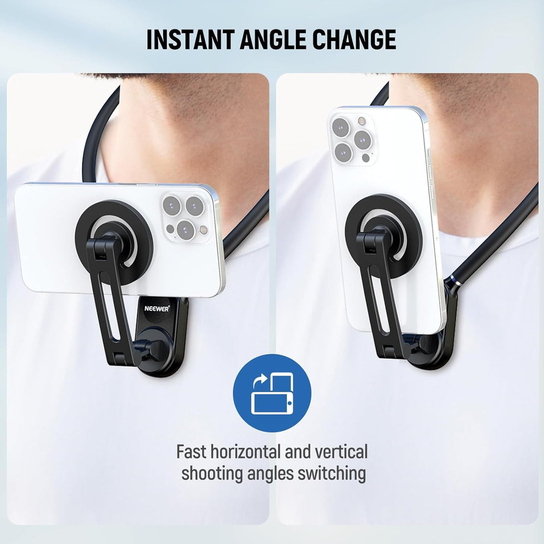 NEEWER Magnetic Neck Holder for Action Camera & Phone, Hands Free Tripod Chest Mount Compatible with Gopro DJI Insta360 Magsafe Iphone Android, Phone Holder for Video Recording POV Vlog, GP16