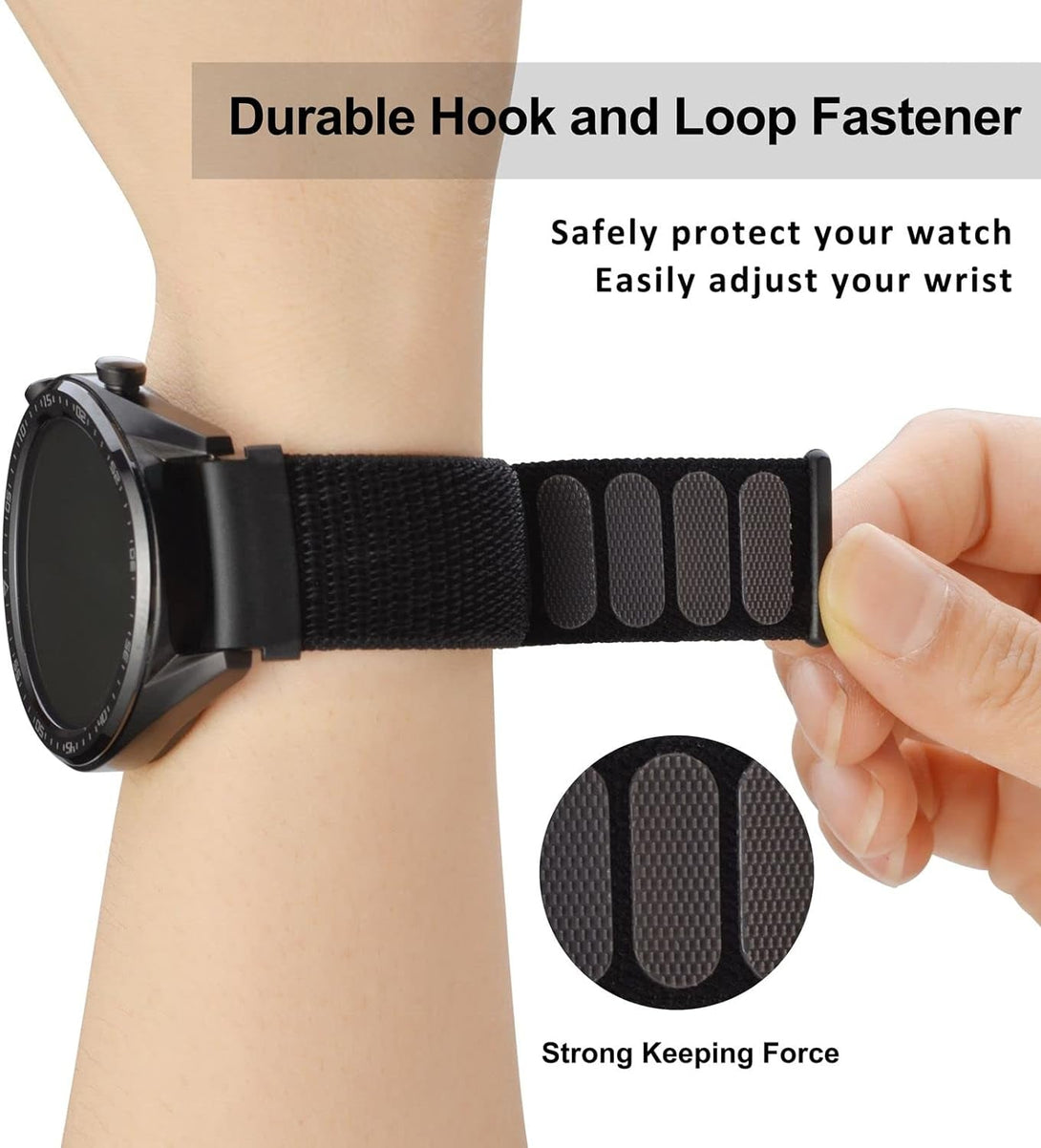 WOCCI 22Mm Adjustable Nylon Watch Band, Quick Release Sport Loop Strap (Black)