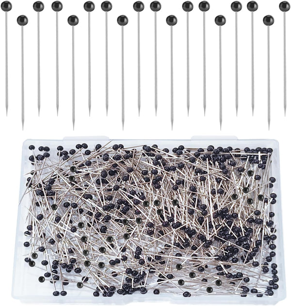 Sunenlyst Sewing Pins, 500 Pcs Straight Pins Ball Glass Head Pins with 1.5 Inch,Quilting Sewing Pins for Fabric, Black Pins for Jewelry DIY, Craft and Sewing Supplies