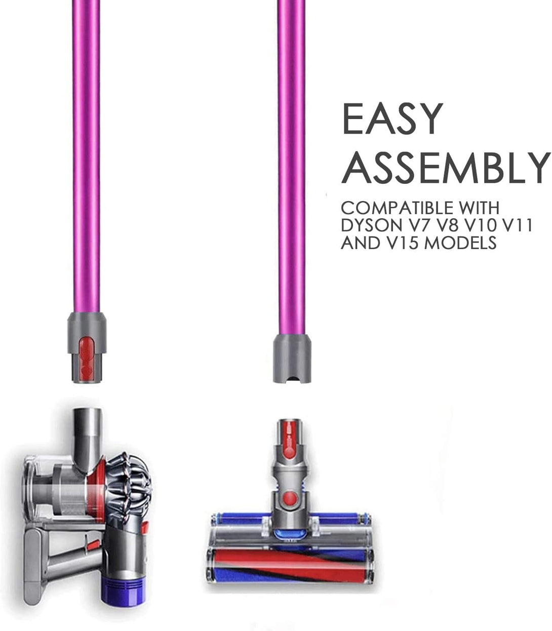 Replacement Accessories Quick Release Wand for Dyson V7 V8 V10 V11 and V15 Models （Fuchsia).