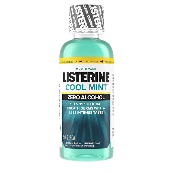 Listerine Zero Alcohol Mouthwash, Less Intense Alcohol-Free Oral Care Formula for Bad Breath, Cool Mint Flavor, 3.2 Fl. Oz