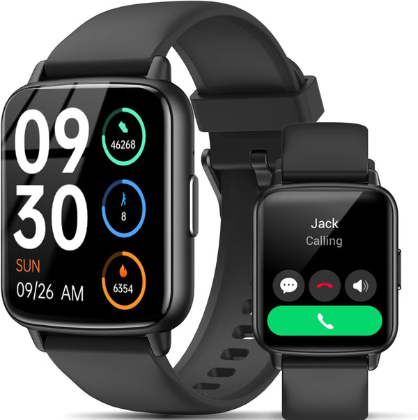 Smart Watch, 1.83" HD Smartwatch for Men Women (Answer/Make Calls), Fitness Watch with 100+ Sport Modes, IP68 Waterproof/Heart Rate/Sleep Monitor, Activity Trackers for Ios/Android (Black)