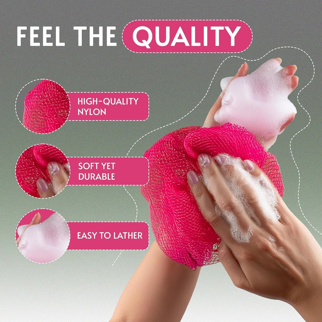 Bath Sponge Exfoliating Washcloth for Body African Net Shower Exfoliating Towel Back Scrubber Shower Rag Bath Accessories for Smoother Skin (Pink)
