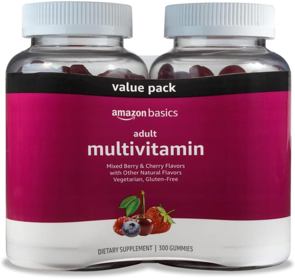 Amazon Basics Adult Multivitamin Gummies, Mixed Berry & Cherry, 150 Gummies, 75-Day Supply, Pack of 2 (Previously Solimo)