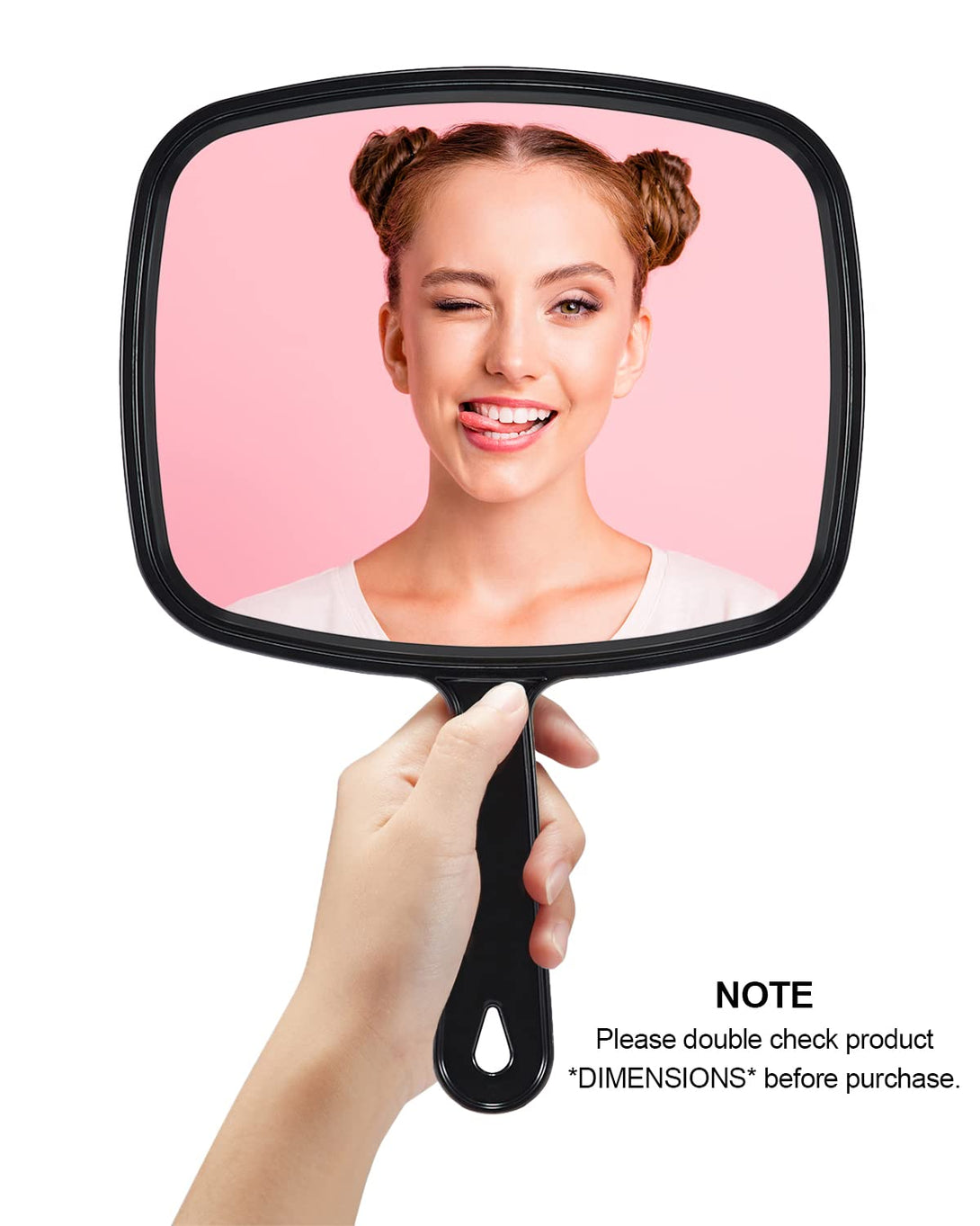 Large Hand Mirror, Salon Barber Hairdressing Handheld Mirror with Handle (Square Black 10.3"X7.4")